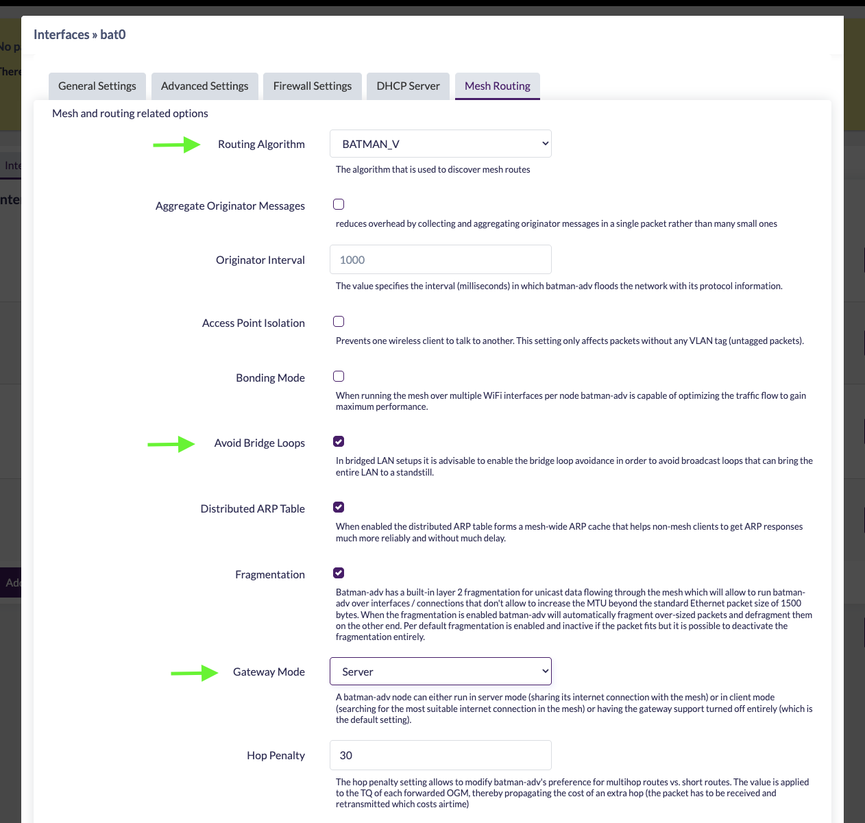 Mesh Routing Options